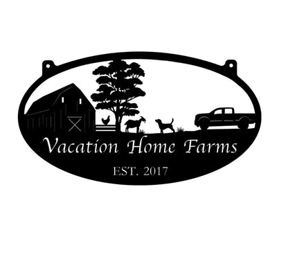 Custom Metal Farm Sign, With Fence And Chicken Goat And Pickup Metal Wall Art, Gift Ideas For Farm Woman, Outdoor Metal Sign Frames