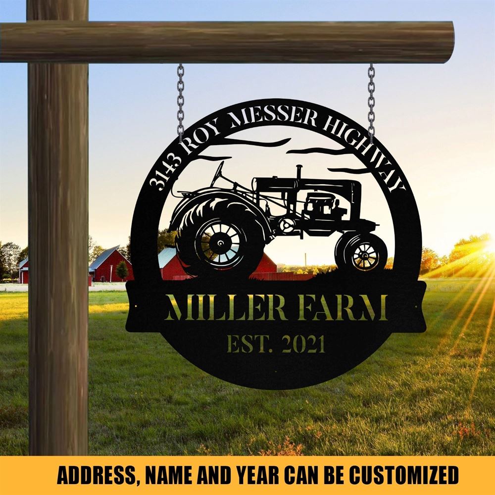 Custom Metal Farm Signs, Tractor Outdoor Farmhouse Front Gate Entry Road Wall Decor Art, Gift Ideas For Farm Woman, Outdoor Metal Sign Frames
