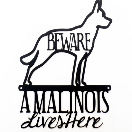 Custom Metal Sign, Belgian Malinois Lives Here Metal Sign, Anniversary Gift, Dog House Sign, Dog Wall Art, Outdoor Sign, Home Decor Sign
