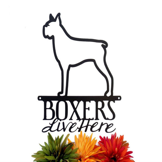 Custom Metal Sign, Boxers Live Here Metal Sign, Anniversary Gift, Dog House Sign, Dog Wall Art, Outdoor Sign, Home Decor Sign