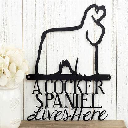 Custom Metal Sign, Cocker Spaniel Lives Here Metal Sign, Anniversary Gift, Dog House Sign, Dog Wall Art, Outdoor Sign, Home Decor Sign