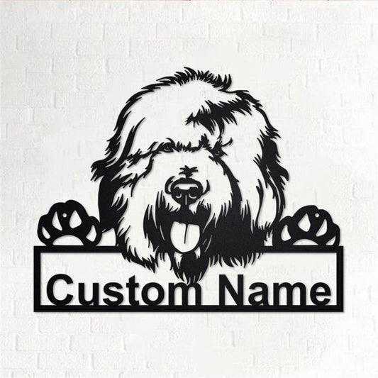Custom Metal Sign, English Sheepdog Dog Dog Metal Sign, Anniversary Gift, Dog House Sign, Dog Wall Art, Outdoor Sign, Home Decor Sign