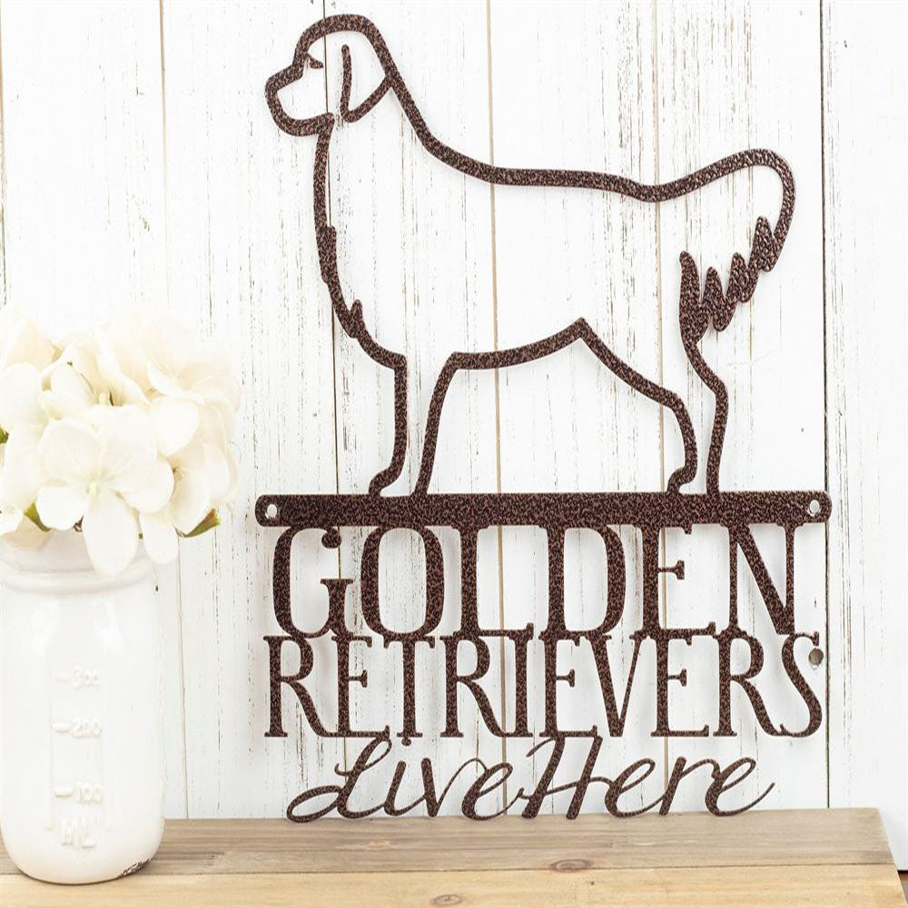Custom Metal Sign, Golden Retrievers Live Here Cut Metal Sign, Anniversary Gift, Dog House Sign, Outdoor Sign, Home Decor Sign