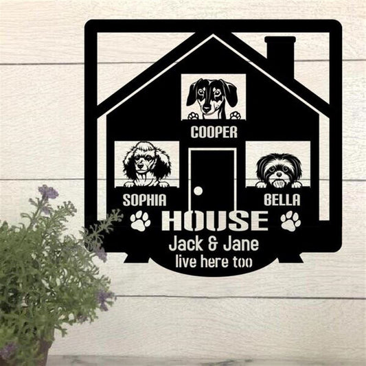 Custom Metal Sign, Human Live Here Too Dog Lovers Metal Sign, Anniversary Gift, Dog House Sign, Outdoor Sign, Home Decor Sign