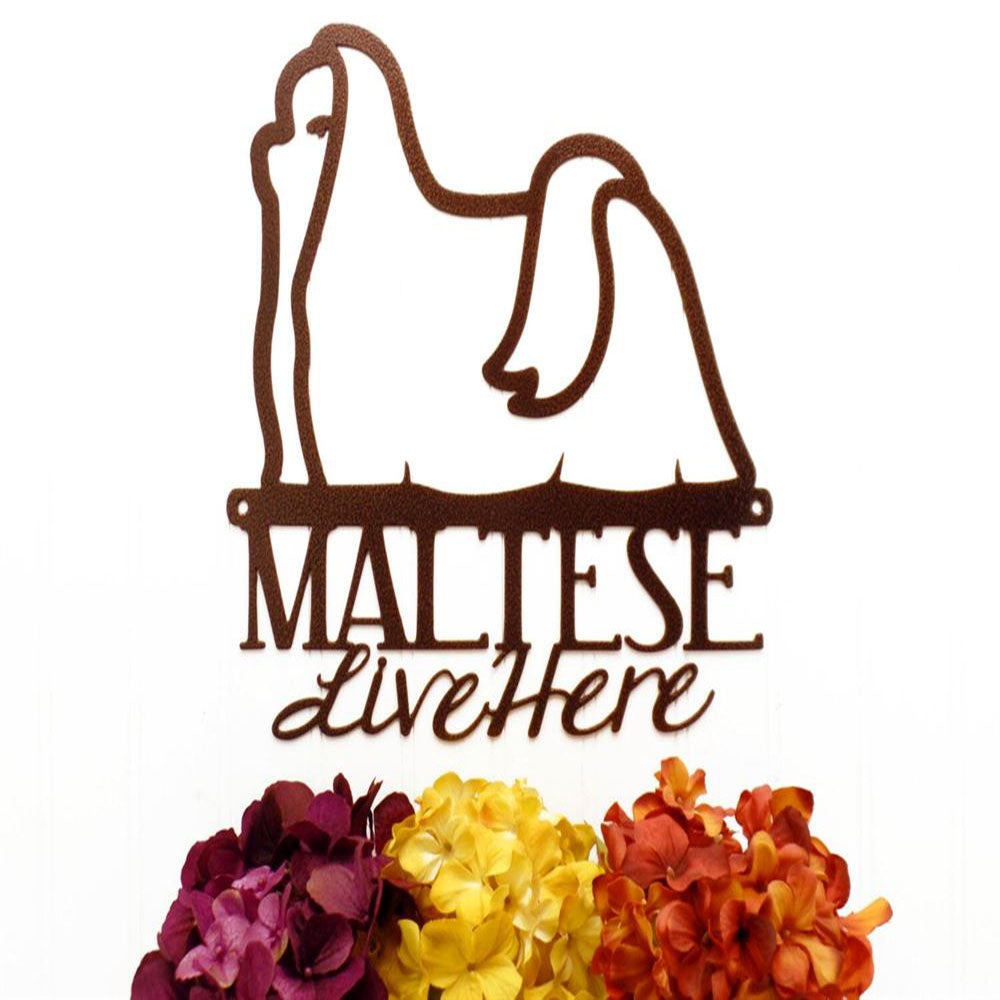 Custom Metal Sign, Maltese Live Here Cut Metal Sign, Anniversary Gift, Dog House Sign, Outdoor Sign, Home Decor Sign