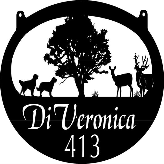 Custom Metal Sign, Metal Dog Deer Sign, Golden Retriever Deer Tree Sign, Anniversary Gift, Dog House Sign, Outdoor Sign, Home Decor Sign