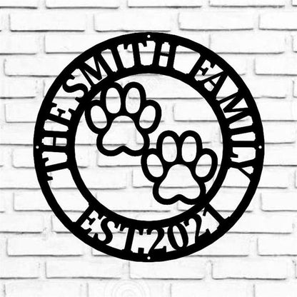 Custom Metal Sign, Metal Sign Front Door Monogram Paw Print, Anniversary Gift, Dog House Sign, Outdoor Sign, Home Decor Sign