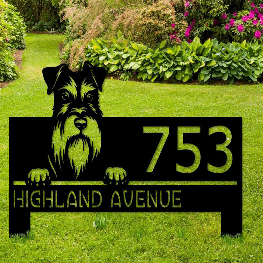 Custom Metal Sign, Miniature Schnauzer Address Metal Sign, Anniversary Gift, Dog House Sign, Outdoor Sign, Home Decor Sign