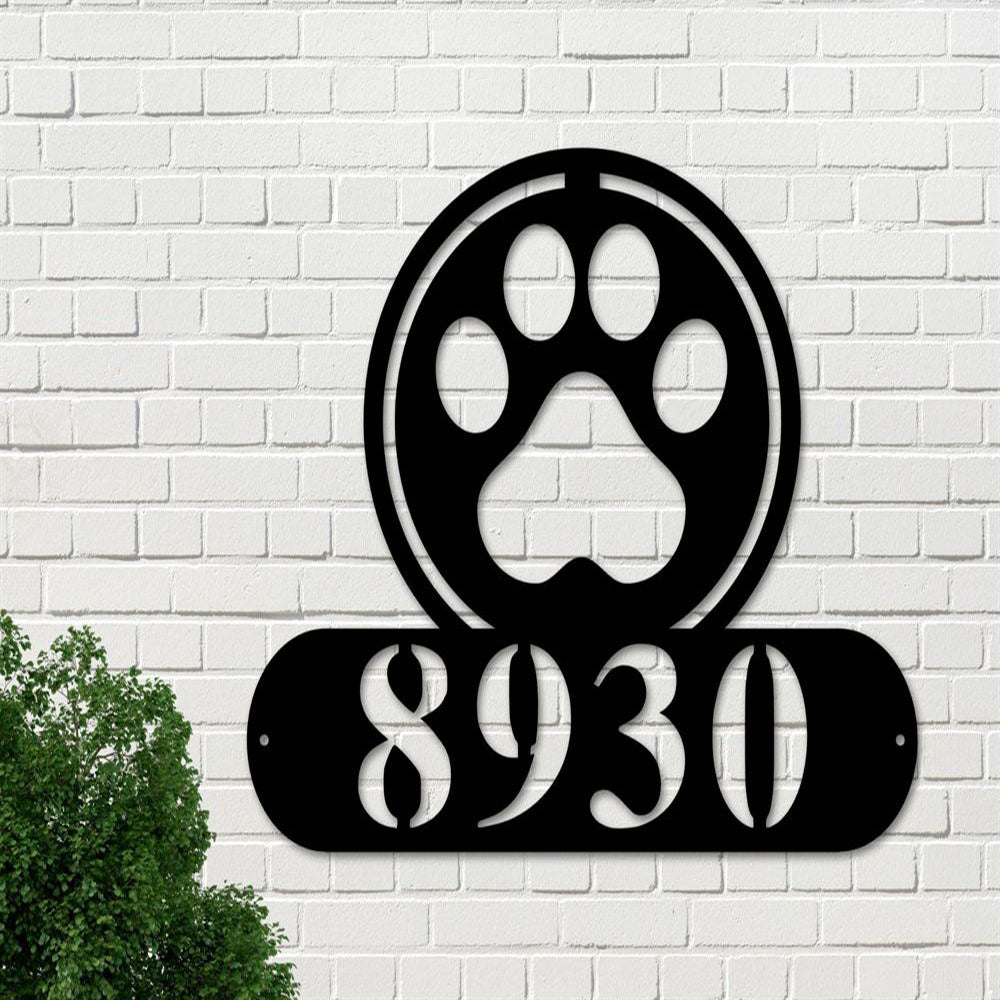 Custom Metal Sign, Paw Print Address Metal Sign, Anniversary Gift, Dog House Sign, Dog Wall Art, Outdoor Sign, Home Decor Sign