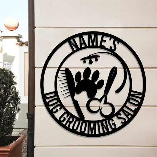 Custom Metal Sign, Pet Grooming Salon Metal Sign, Anniversary Gift, Dog House Sign, Dog Wall Art, Outdoor Sign, Home Decor Sign