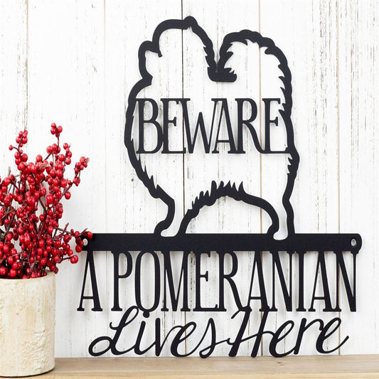 Custom Metal Sign, Pomeranian Lives Here Metal Sign, Anniversary Gift, Dog House Sign, Dog Wall Art, Outdoor Sign, Home Decor Sign