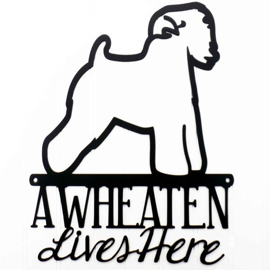 Custom Metal Sign, Wheaten Lives Here Metal Sign, Anniversary Gift, Dog House Sign, Dog Wall Art, Outdoor Sign, Home Decor Sign