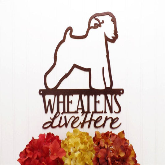 Custom Metal Sign, Wheatens Live Here Metal Signs, Anniversary Gift, Dog House Sign, Dog Wall Art, Outdoor Sign, Home Decor Sign