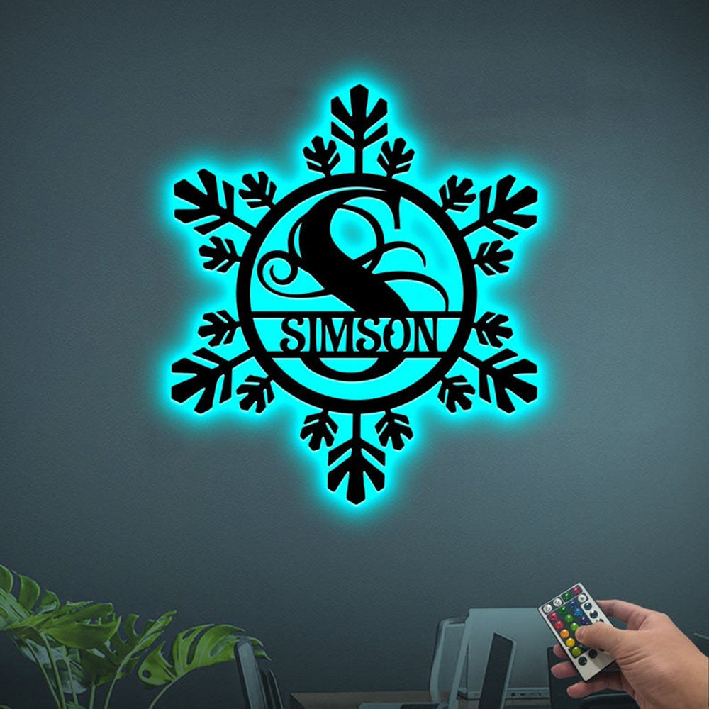 Custom Monogram Metal Wall Decor, Snowflower Door Hanger Metal Sign, Led Christmas Decoration, Christmas Gift, Christmas Outdoor Metal Sign
