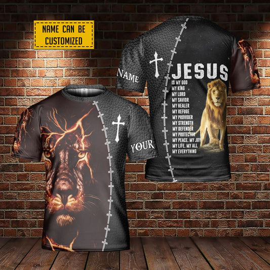 Custom NameLion Of God Jesus Is My God Jesus Is My King All Over Print 3D T Shirt For Men And Women, Christian T-Shirt, Faith Shirt
