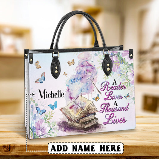 Custom Name Book A Reader Lives A Thousand Lives Leather Bag, Women's Pu Leather Bag, Best Mother's Day Gifts