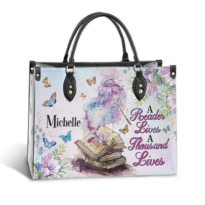Custom Name Book A Reader Lives A Thousand Lives Leather Bag, Women's Pu Leather Bag, Best Mother's Day Gifts