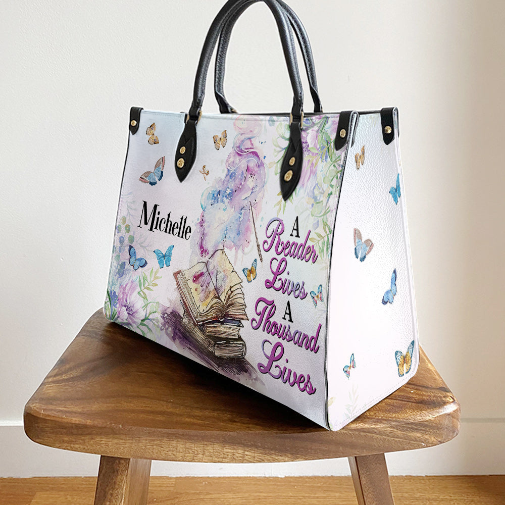 Custom Name Book A Reader Lives A Thousand Lives Leather Bag, Women's Pu Leather Bag, Best Mother's Day Gifts
