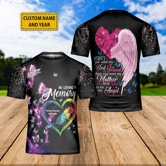 Custom Name Butterflies Memorial Angel Wings Loving Remembrance All Over Print 3D T-Shirt, Gift For Christian, Jesus Shirt