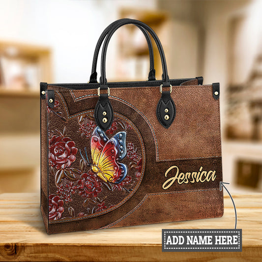 Custom Name Butterfly Flower Leather Bag, Women's Pu Leather Bag, Best Mother's Day Gifts