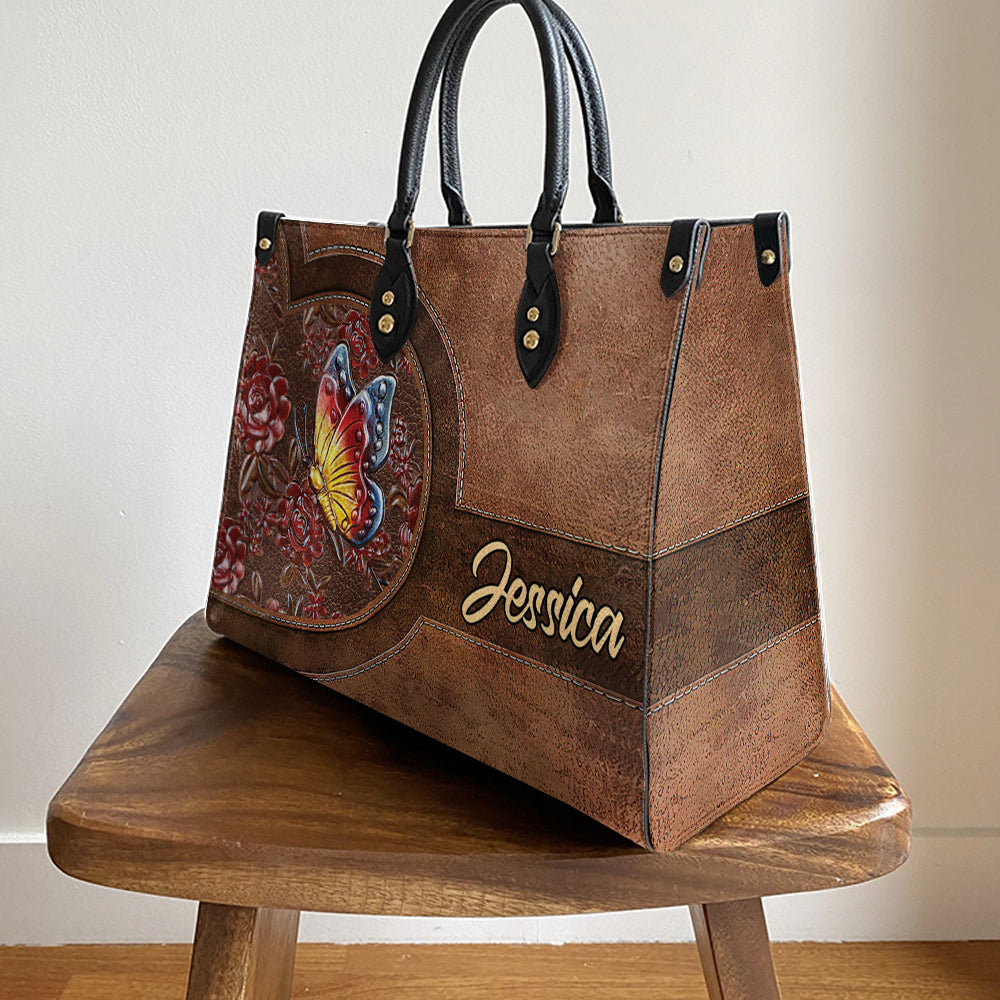 Custom Name Butterfly Flower Leather Bag, Women's Pu Leather Bag, Best Mother's Day Gifts