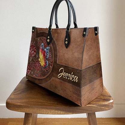 Custom Name Butterfly Flower Leather Bag, Women's Pu Leather Bag, Best Mother's Day Gifts
