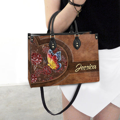 Custom Name Butterfly Flower Leather Bag, Women's Pu Leather Bag, Best Mother's Day Gifts