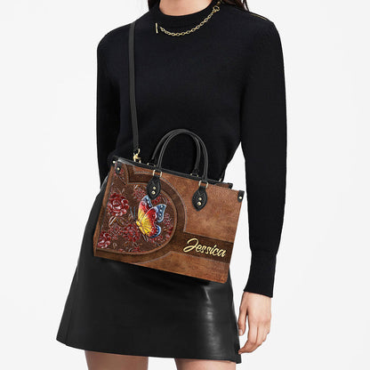 Custom Name Butterfly Flower Leather Bag, Women's Pu Leather Bag, Best Mother's Day Gifts