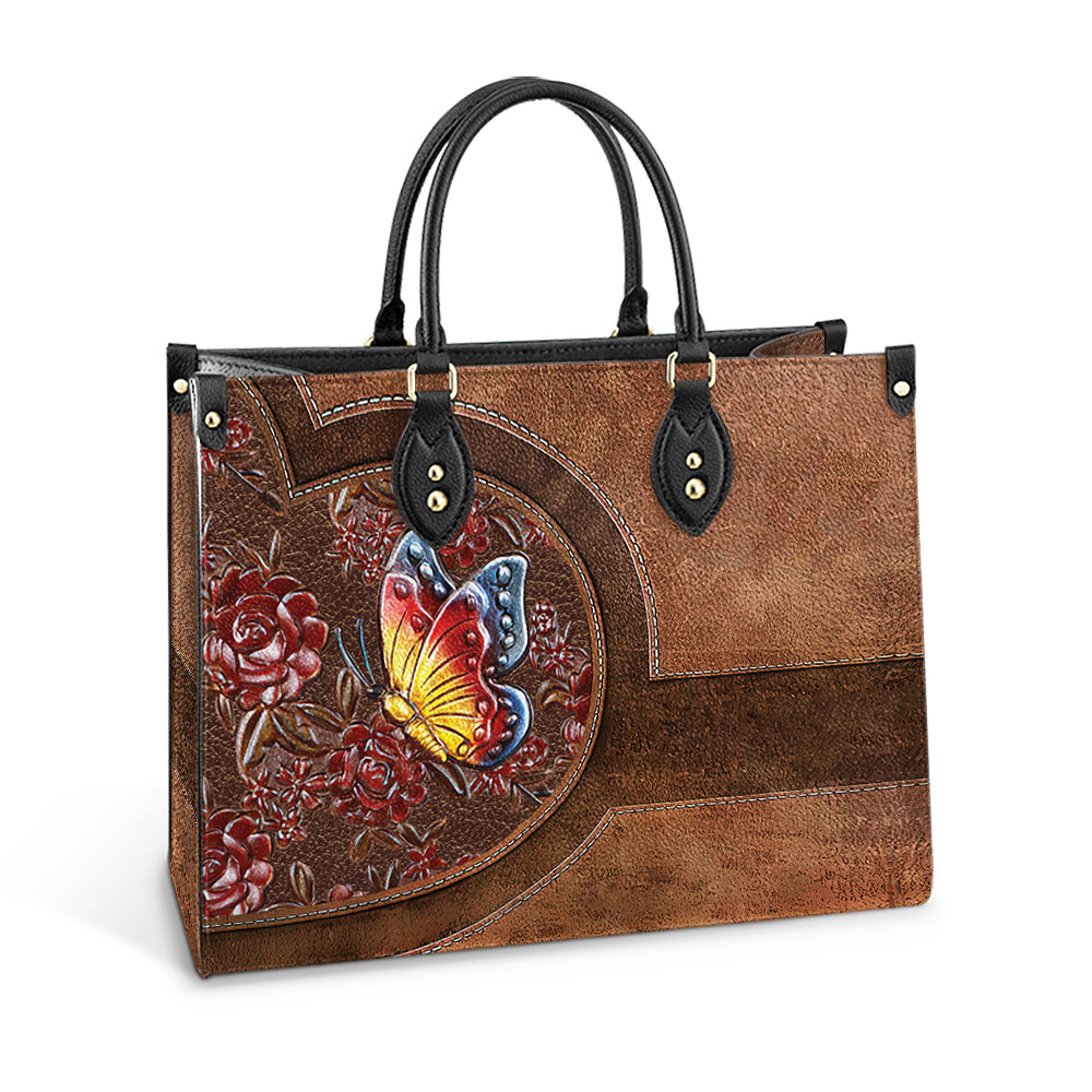Custom Name Butterfly Flower Leather Bag, Women's Pu Leather Bag, Best Mother's Day Gifts