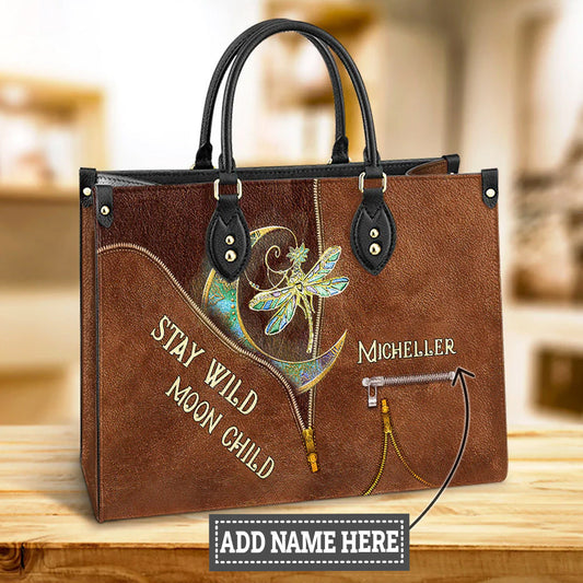 Custom Name Hippie Dragonfly Leather Bag, Women's Pu Leather Bag, Best Mother's Day Gifts