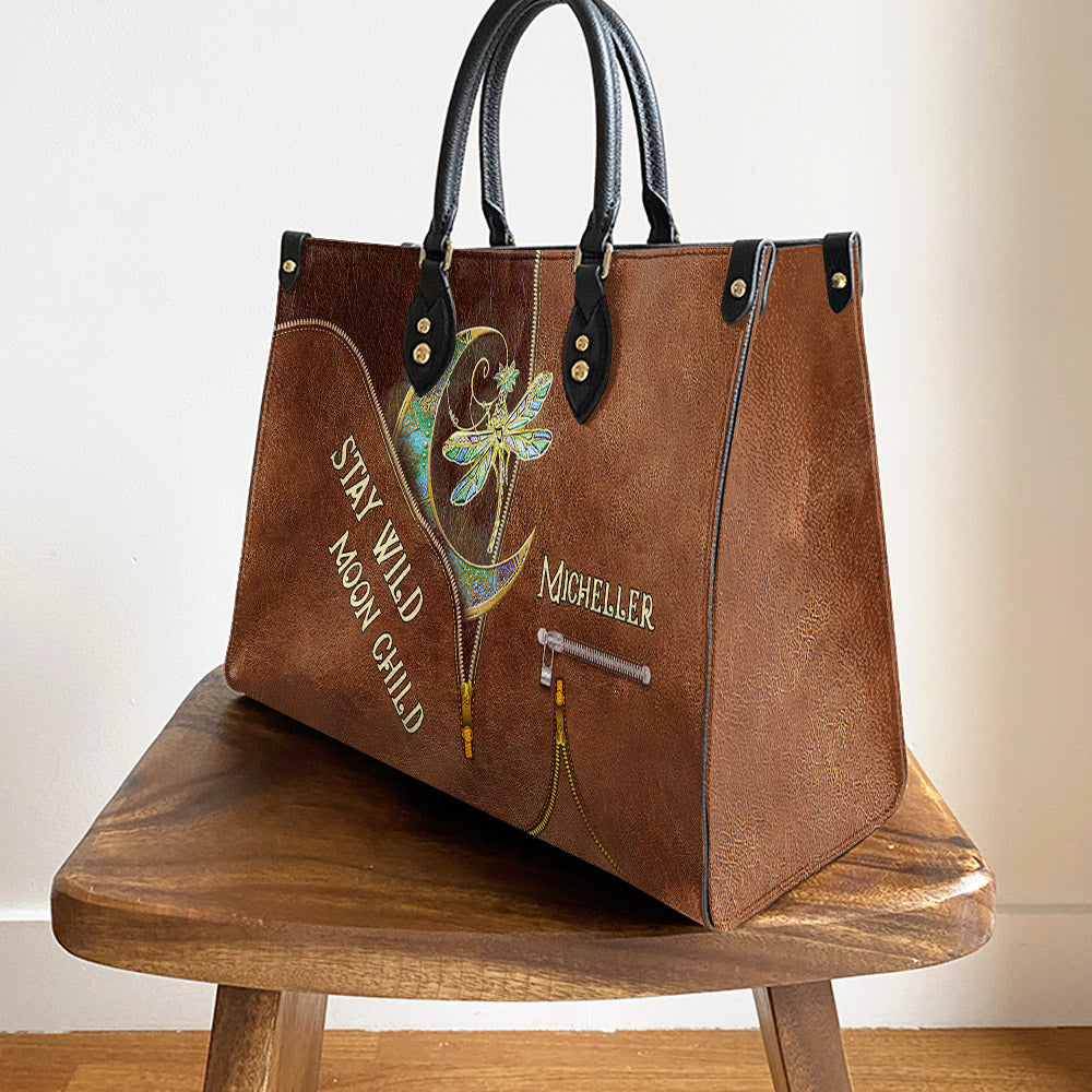 Custom Name Hippie Dragonfly Leather Bag, Women's Pu Leather Bag, Best Mother's Day Gifts