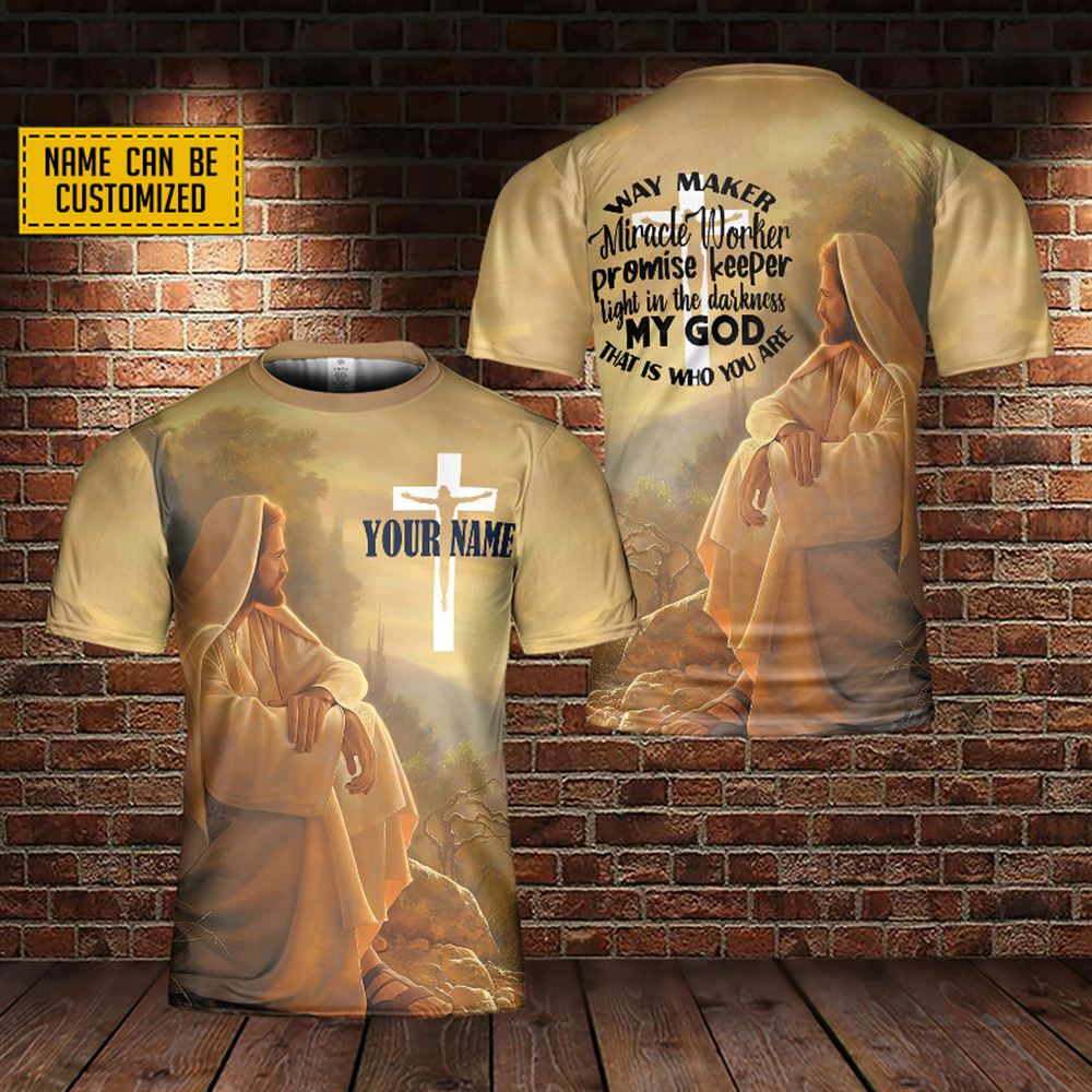 Custom Name Jesus Christ Way Maker Miracle Worker 1 All Over Print 3D T-Shirt, Gift For Christian, Jesus Shirt