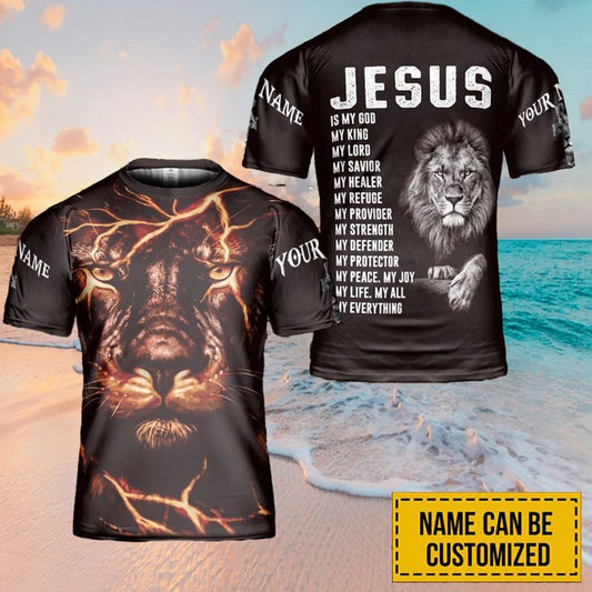 Custom Name Lion Jesus All Over Print 3D T-Shirt, Gift For Christian, Jesus Shirt