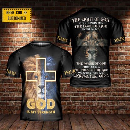 Custom Name Lion Of God God Is My Strength 2 All Over Print 3D T Shirt For Men And Women, Christian T-Shirt, Faith Shirt