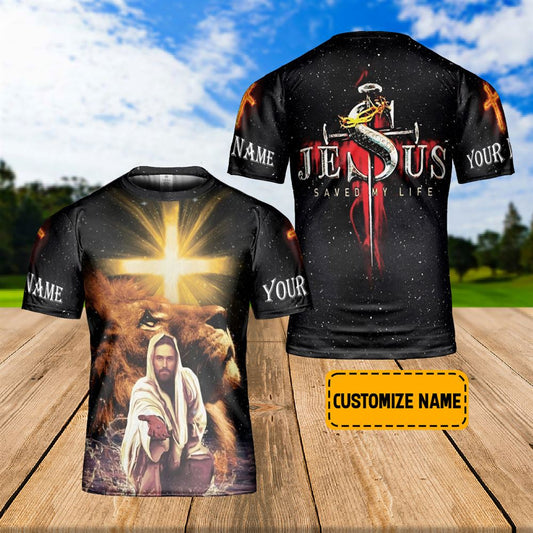 Custom Name Lion Of God Jesus Saved My Life Star Galaxy All Over Print 3D T Shirt For Men And Women, Christian T-Shirt, Faith Shirt