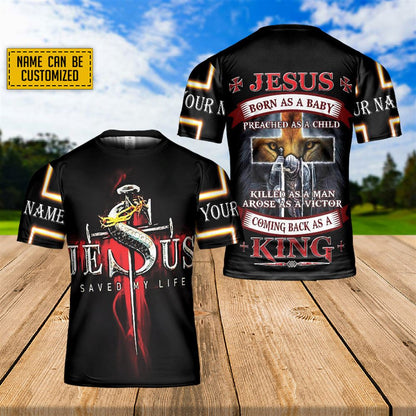 Custom Name Lion Of Judah Warrior Of God Jesus Saved My Life Jesus King Catholic All Over Print 3D T Shirt For Men And Women, Christian T-Shirt