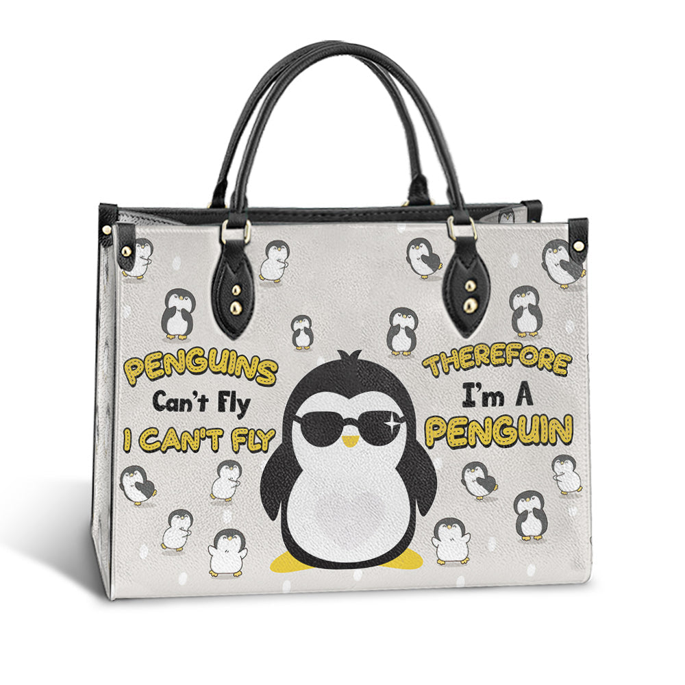 Custom Name Penguin Lover Penguins Cant Fly Leather Bag, Women's Pu Leather Bag, Best Mother's Day Gifts