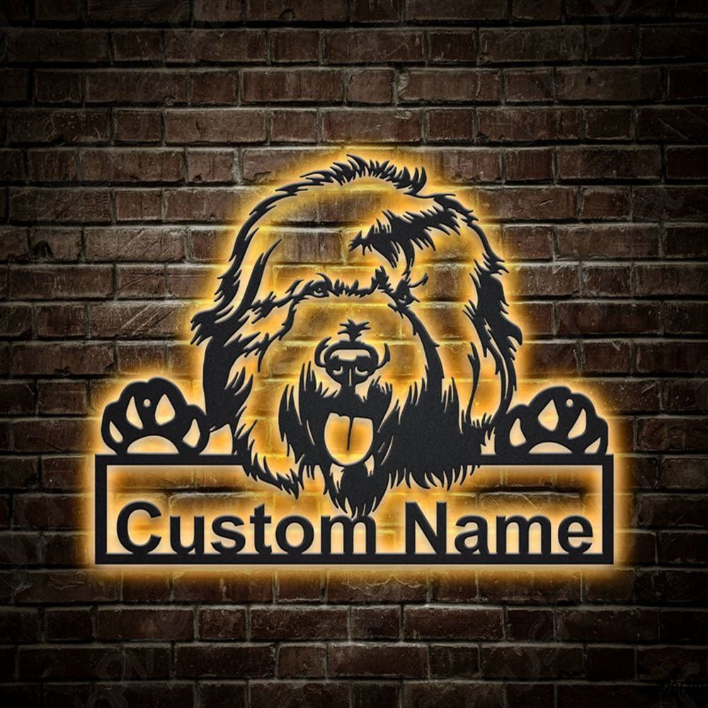 Custom Old English Sheepdog Dog Metal Sign, Led Lights Old English Sheepdog Metal Sign, Dog Lover Gift, Dog Wall Sign, Home Decor Sign