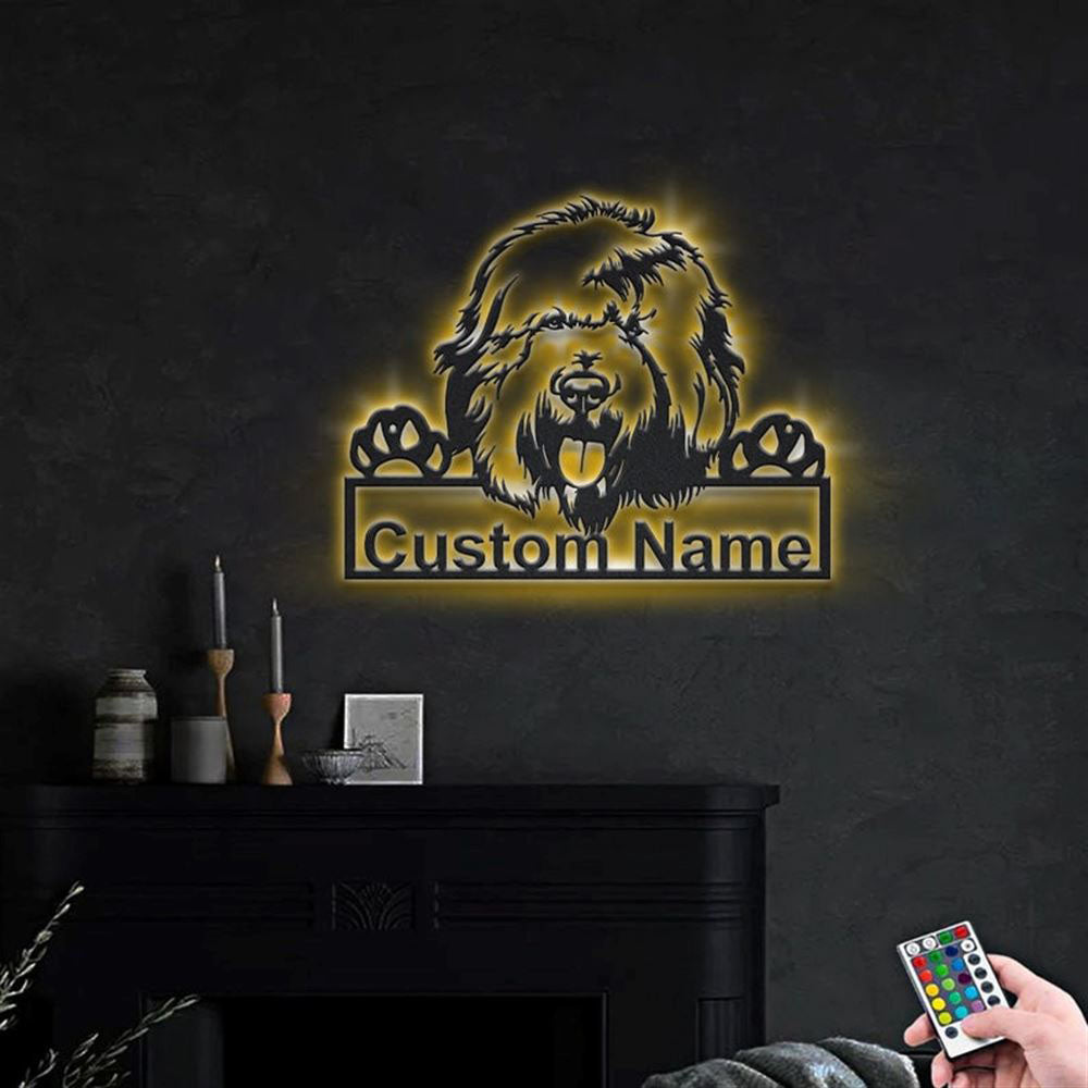 Custom Old English Sheepdog Dog Metal Sign, Led Lights Old English Sheepdog Metal Sign, Dog Lover Gift, Dog Wall Sign, Home Decor Sign