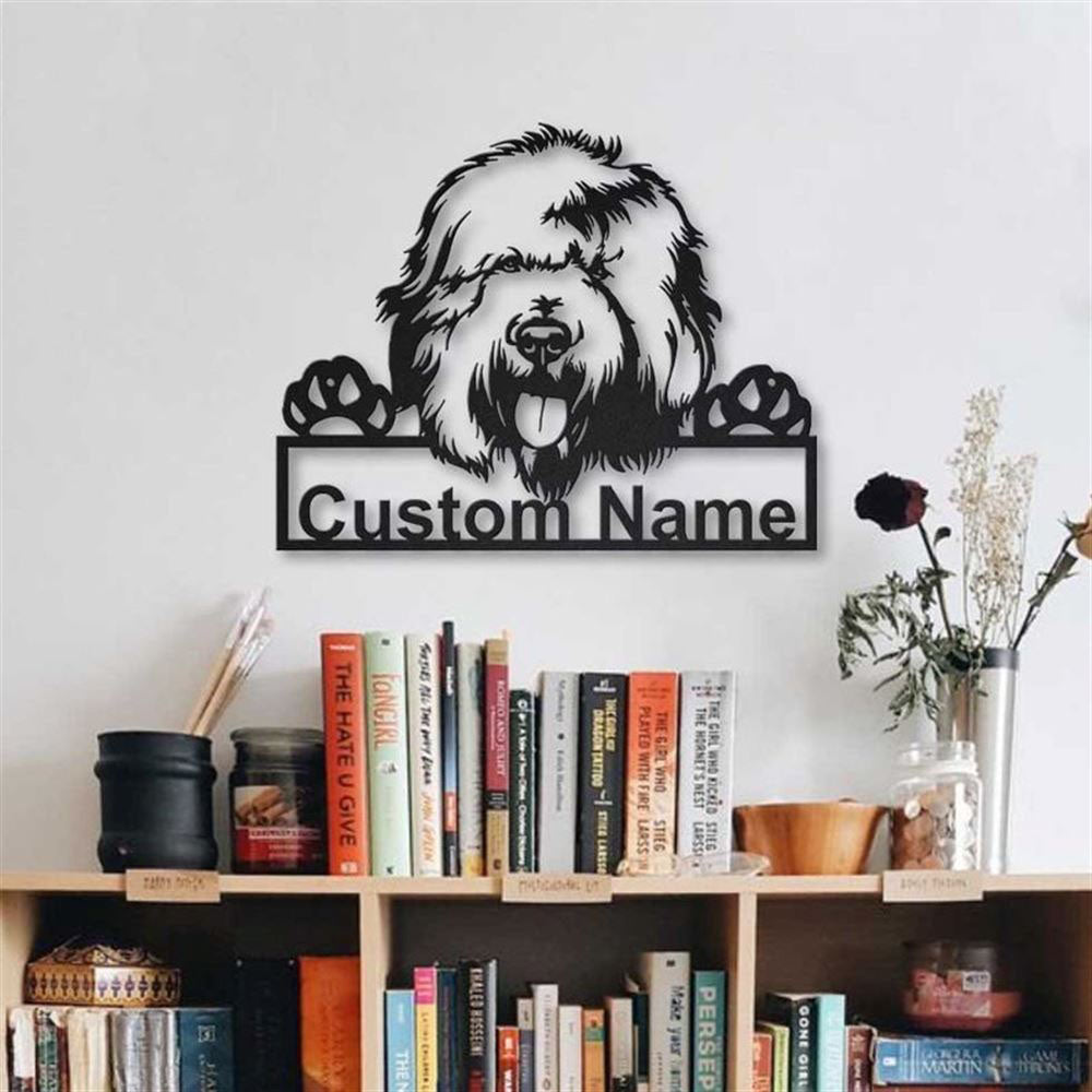 Custom Old English Sheepdog Dog Metal Sign, Led Lights Old English Sheepdog Metal Sign, Dog Lover Gift, Dog Wall Sign, Home Decor Sign
