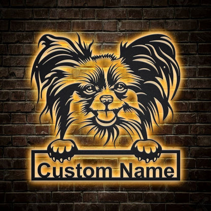 Custom Papillon Dog Metal Sign, Led Lights Papillon Dog Sign, Dog Lover Gift, Dog Wall Sign, Home Decor Sign