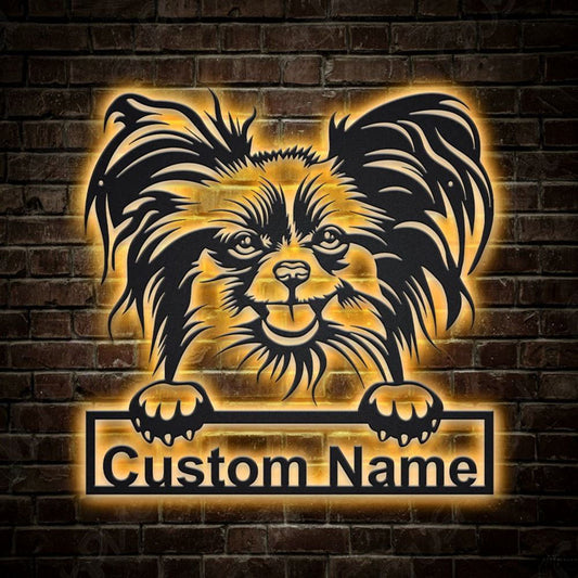 Custom Papillon Dog Metal Sign, Led Lights Papillon Dog Sign, Dog Lover Gift, Dog Wall Sign, Home Decor Sign
