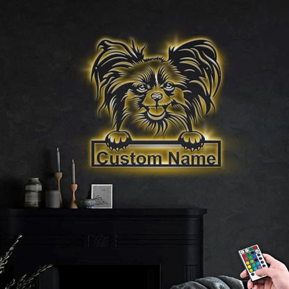 Custom Papillon Dog Metal Sign, Led Lights Papillon Dog Sign, Dog Lover Gift, Dog Wall Sign, Home Decor Sign