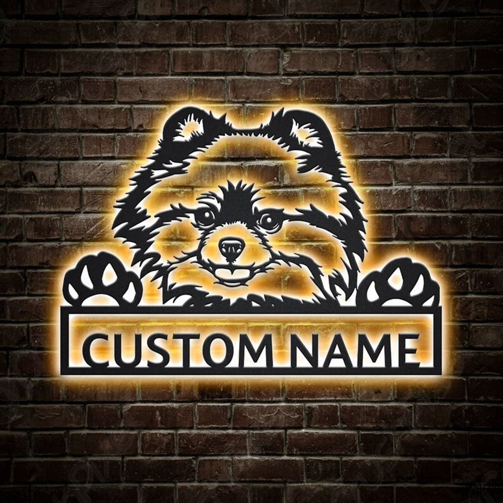 Custom Pomeranian Dog Metal Sign, Led Lights Pomeranian Metal Sign, Dog Lover Gift, Dog Wall Sign, Home Decor Sign