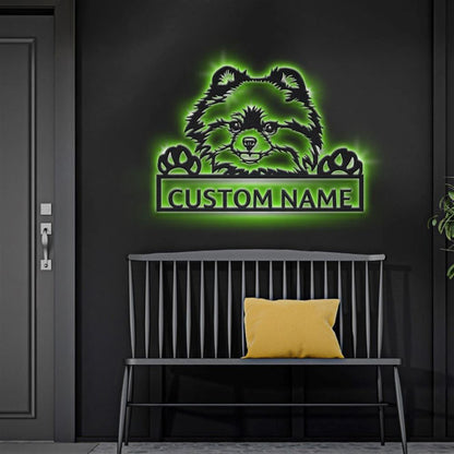 Custom Pomeranian Dog Metal Sign, Led Lights Pomeranian Metal Sign, Dog Lover Gift, Dog Wall Sign, Home Decor Sign