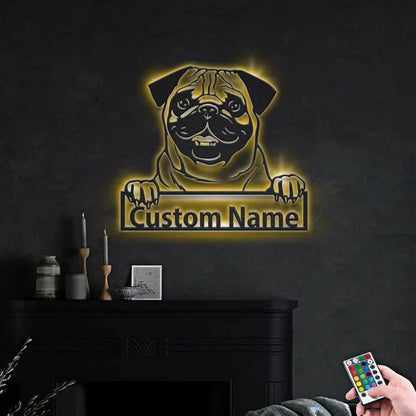 Custom Pug Dog Metal Sign, Led Lights Pug Dog Sign, Dog Lover Gift, Dog Wall Sign, Home Decor Sign