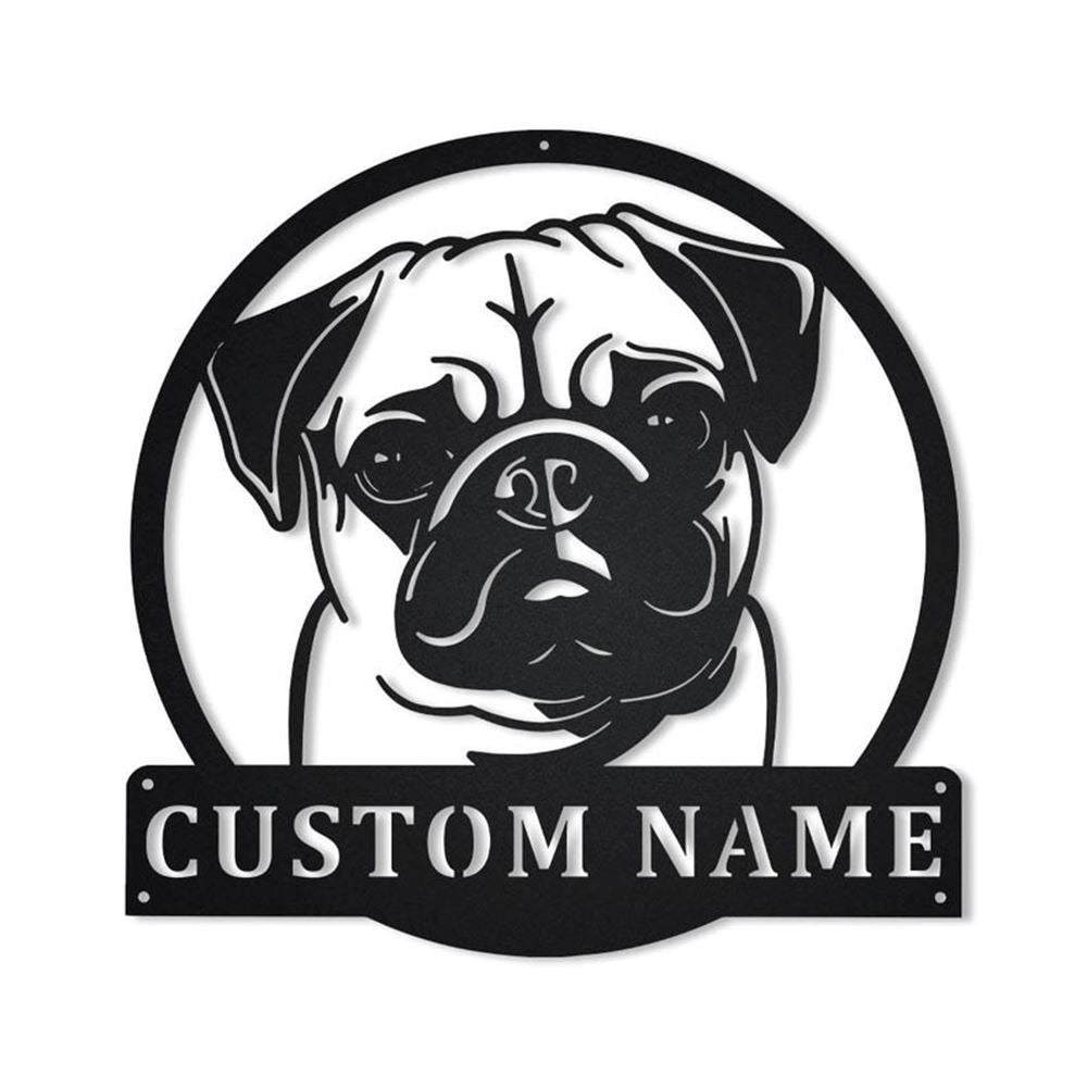 Custom Pug Dog Monogram Metal Sign, Led Lights Pug Dog Sign, Dog Lover Gift, Dog Wall Sign, Home Decor Sign