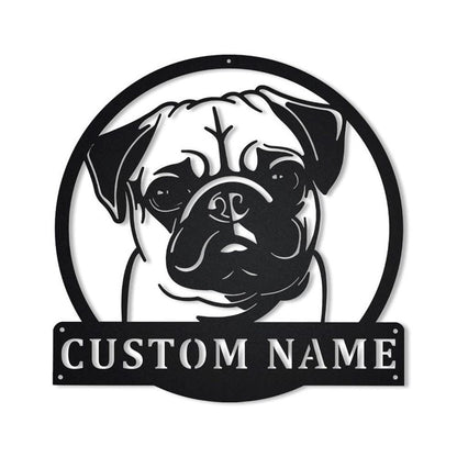 Custom Pug Dog Monogram Metal Sign, Led Lights Pug Dog Sign, Dog Lover Gift, Dog Wall Sign, Home Decor Sign