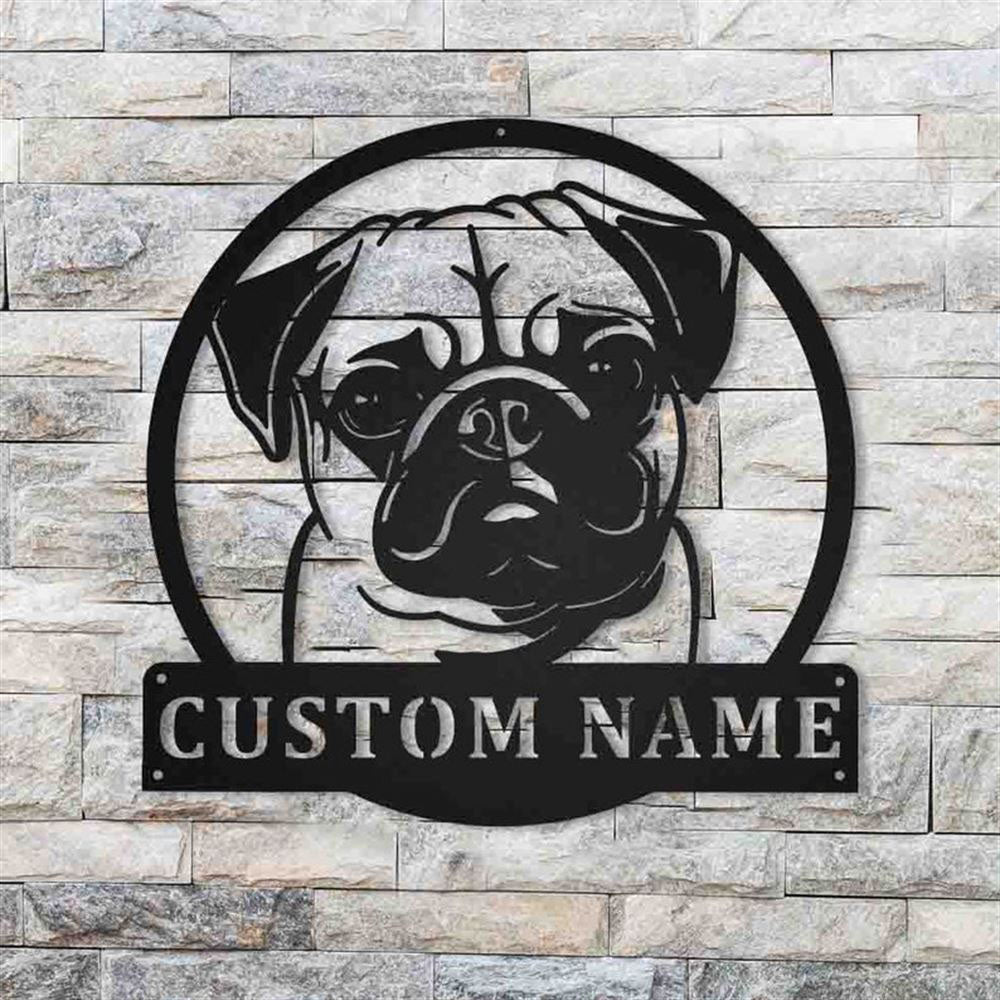 Custom Pug Dog Monogram Metal Sign, Led Lights Pug Dog Sign, Dog Lover Gift, Dog Wall Sign, Home Decor Sign