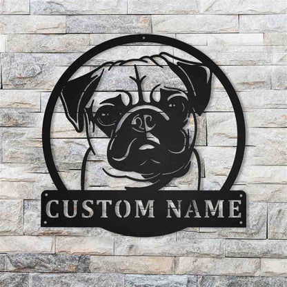Custom Pug Dog Monogram Metal Sign, Led Lights Pug Dog Sign, Dog Lover Gift, Dog Wall Sign, Home Decor Sign